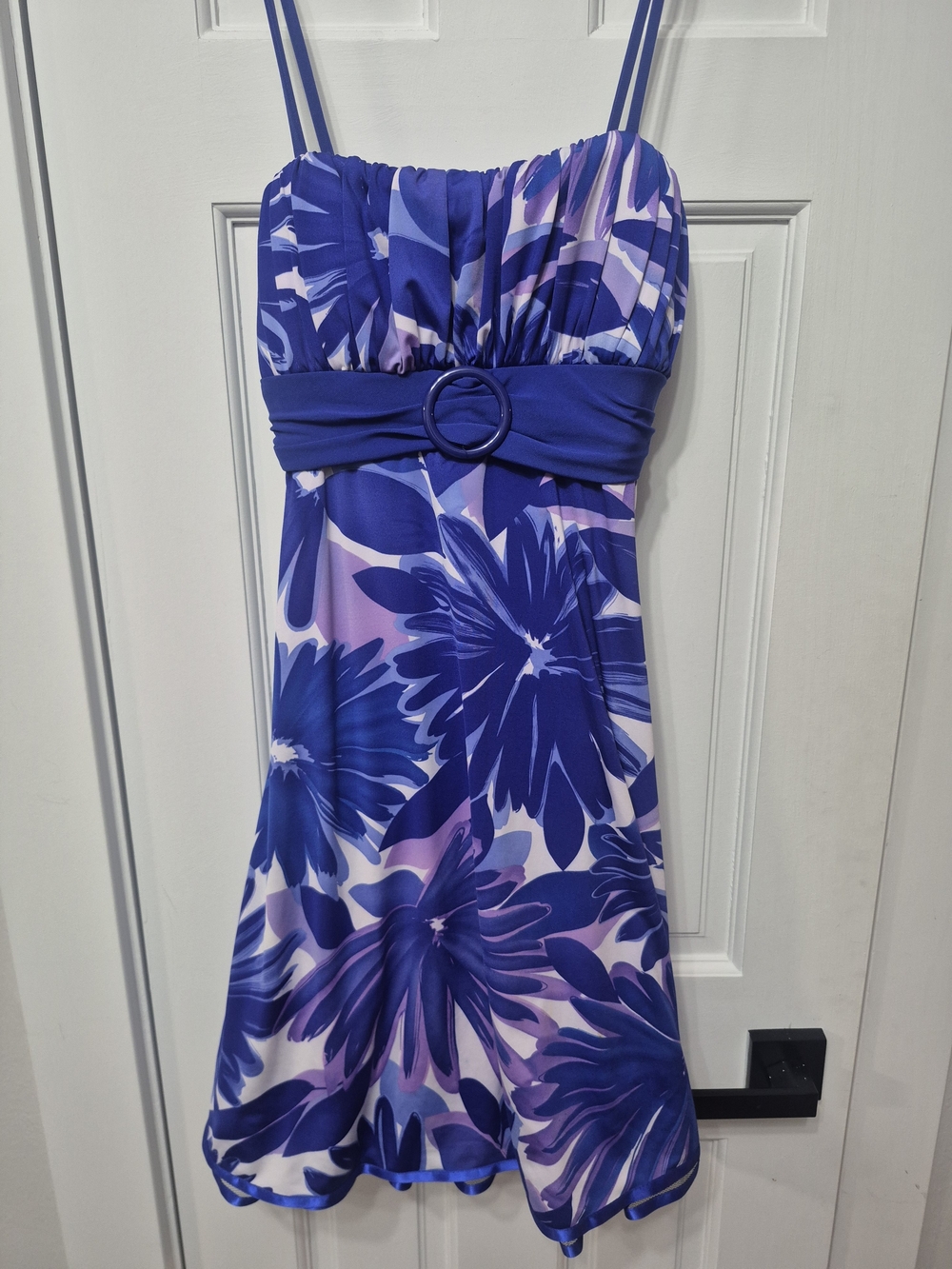 Vintage Y2k City Triangles Blue & Lavender Floral Spaghetti-Strap Dress